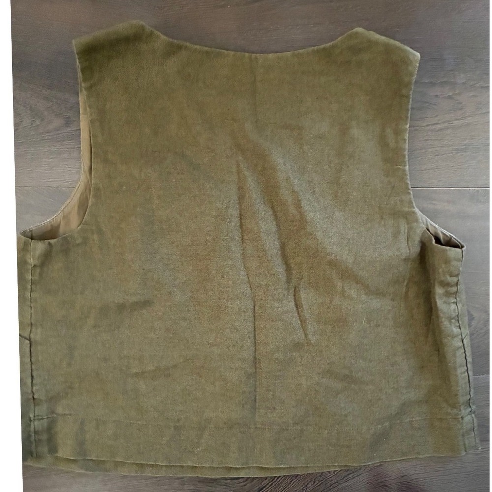 Abercrombie & Fitch Olive Green Linen Square Neck Cropped Tank Top Small - Picture 3 of 3